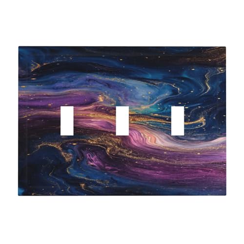 Decorative Switch Covers Plate Abstract Purple Blue Gold Marble Texture 3 Gang Wall Plate Oversized Triple Toggle Light Switch Plate Jumbo Faceplate for Bathroom Bedroom Decor
