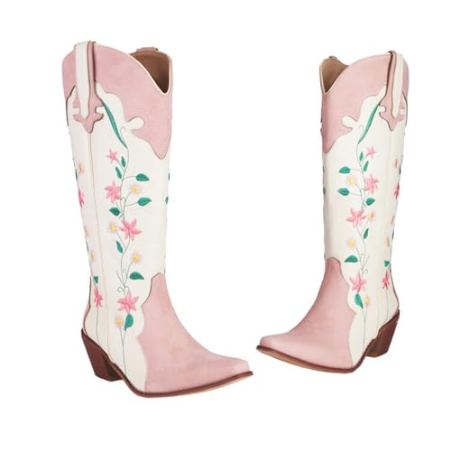 Bottes brodées bottes à talons épais chaussures femme confortables tendances