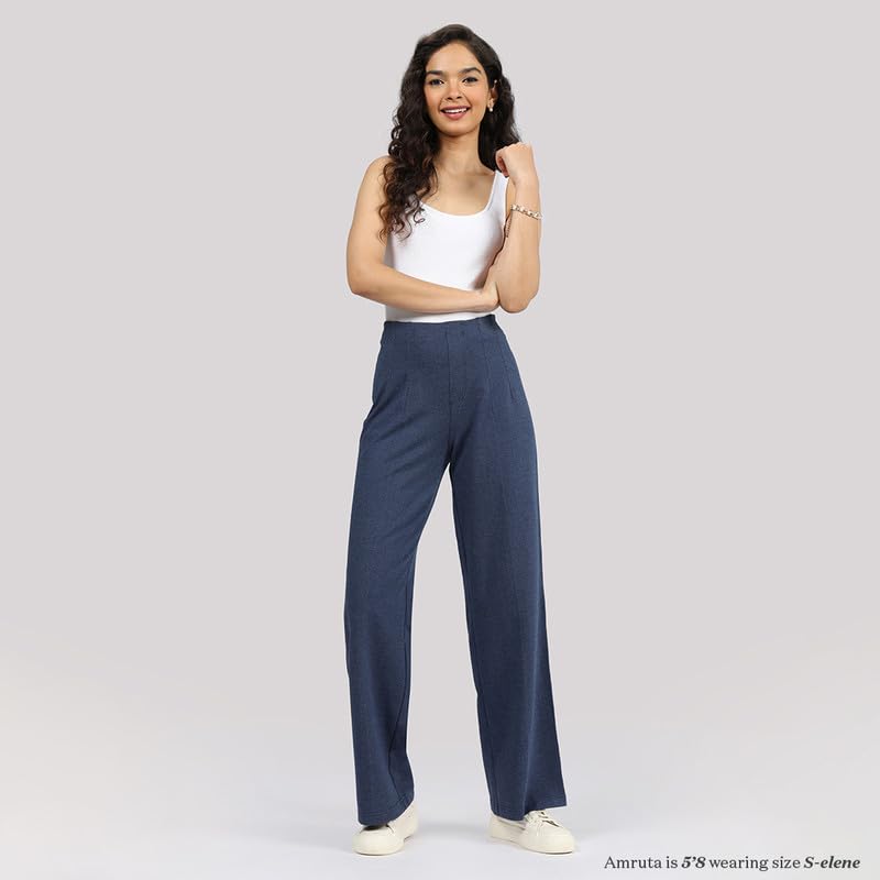 Image of BlissClub Womens Work-to-Wine Twill Wide Dart Pants Insanely Breathable Elasticated Waistband 2 Pockets Mock Fly | Wide Silhouette Stylish Pleats