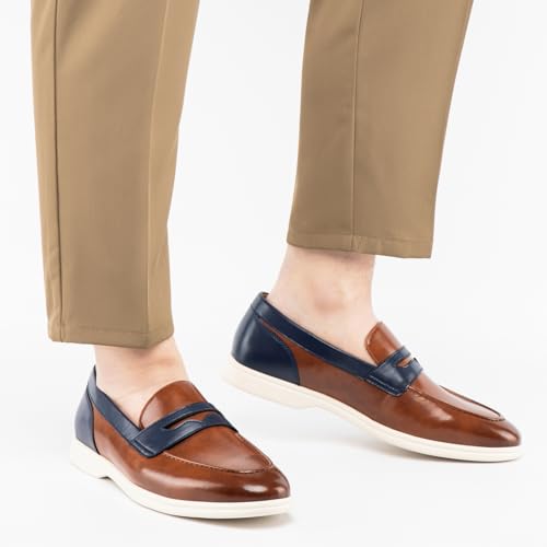 Image of Meijiana Men's Genuine Leather Loafers Slip-On Moccasins Suede Dress Shoes, Lightweight and Breathable with Rubber Sole Stylish Mens Loafers