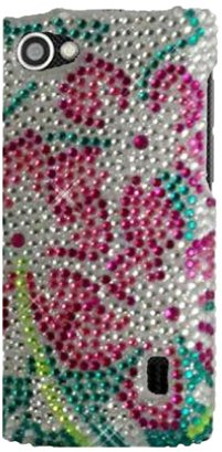Qtech QT-1414 Unique Dazzling Diamond Bling Case for LG Optimus M Plus MS695 - 1 Pack - Retail Packaging - Green Lily