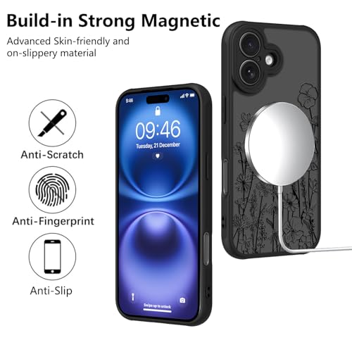 Image of KANGHAR Case for iPhone 16 Florals Pattern | [Compatible with Magsafe] Cute Blooming Flowers Protective Magnetic Case for Girls Women Men