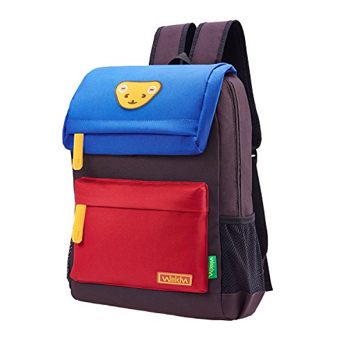 Willikiva Cute Bear Kids School Backpack For Children Elementary School Bags Girls Boys Bookbags (Azure/Red/Coffee, Medium) #TOP1