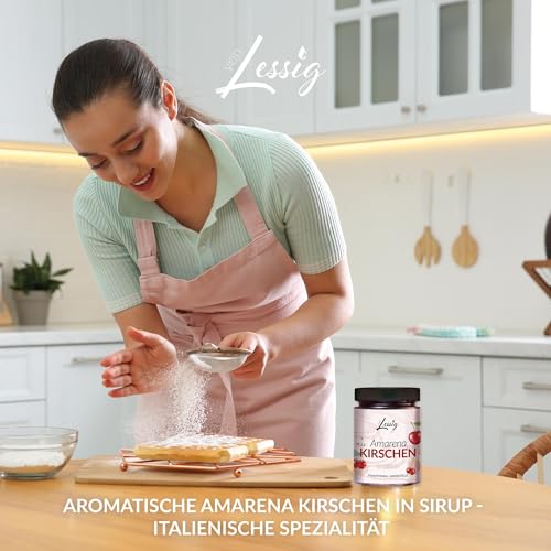 Lessig | Amarena-Kirschen in Sirup - 410g - hergestellt in Italien - für Eis, Desserts, Süßspeißen