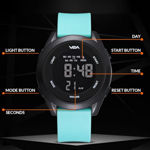 Image of V2A Pulse 25102 Digital Watch for Boys, Teens & Men | Easy-Read Digital Display | Alarm Stopwatch Backlight Day Date | TPU Strap | 30M Water Resistant