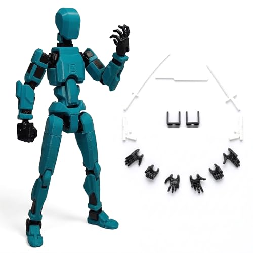 Image of VAALI Dummy 13 Action Figure Fully Assembled T13 Articulated Robot Toy with 12 Accessories (Swords Guns Extra Hands) 3D Printed Poseable Desktop Figure for Stop Motion Artists Gamers 5.4 inch (Teal Blue)