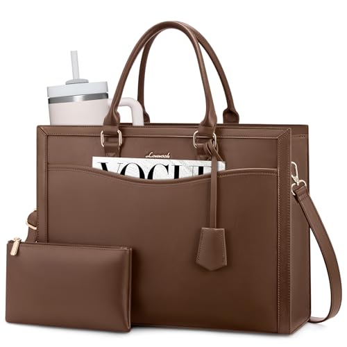 Image of LOVEVOOK Laptop Tote Bag for Women, Office Work Bag Briefcase fit for 15.6 inch Laptop, Teacher Computer Bag Handbag,Brown Coffee