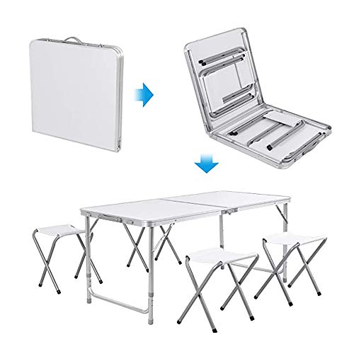 Lumiereholic - Mesa plegable para picnic o jardín, mesa de camping, ajustable, mesa plegable portátil con 4 sillas color blanco (120 x 60 x 70 cm)