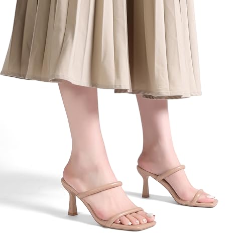 Image of Goderci Women's Two Straps Kitten Heel Sandals | 3 inch Kitten Heel, Fashion Square Open Toe, Slip On Summer Mules, for Party, Wedding, Daily