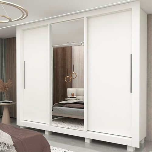Guarda-roupa Casal 3 Portas 1 Porta Espelhada com Pés Milão Yescasa Branco Guarda-roupa Casal 3 Portas 1 Porta Espelhada com Pés Milão Yescasa Branco