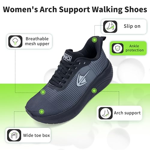 Wide Toe Box Shoes Women Arch Support Walking Sneakers Slip On Orthotic Shoes for Plantar Fasciitis Comfortable Tennis Sneakers Size 6-112