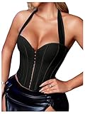 Floerns Women's Lace Up Halter Bustier Corset Backless Shapewear Party Crop Tops Black Small