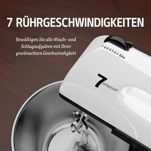 Image of Stand Mixers, 7 Speeds With 3QT Stainless Steel Bowl, Stand and Hand Mixer with Dough Hook, Whisk, Mixing Beater for Baking, Cake, Cookie, Kneading (IM9)