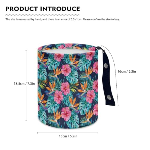 Image of Tropical Floral Portable Dustbin Bin Waste Basket Palm Leaves Car Accessories Interior Collapsible Universal for Car SUV Trucks
