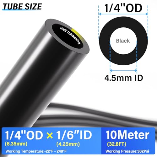 TAILONZ PNEUMATIC Air Line DOT 1/4 inch od Black Pneumatic Nylon Tube 32.8ft Air Brake Tubing Nylon Hose