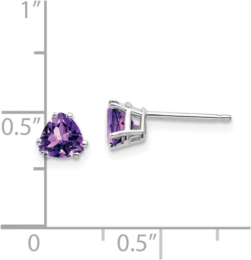 Diamond2Deal 14k White Gold 5mm Trillion Amethyst Stud Earrings (L- 0.24 in, W- 0.2 in)