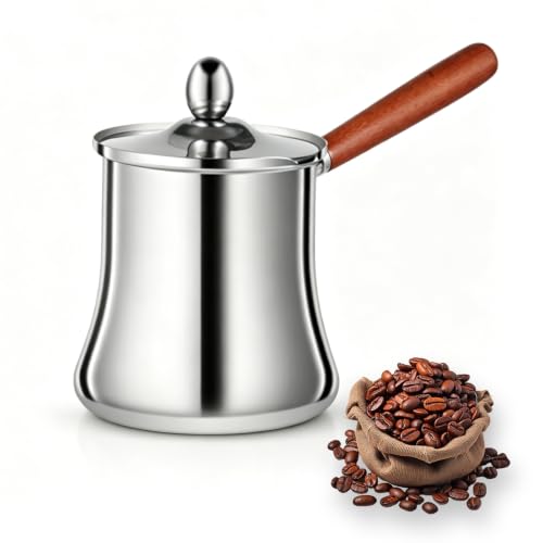 Cafetera turca de acero inoxidable y mantequilla derretir mini olla, cafetera turca de 720 ml con pico y tapa, para inducción, para leche chocolate caliente, moca, té y bebidas frías