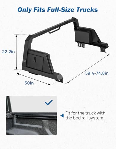 Image of JOYTUTUS Roll Bar for Full Size Truck with Waterproof Storage Lock Boxes, Adjustable Width Pickup Chase Rack Sports Bar Compatible with F150, F250, F350, Silverado, Sierra, Ram 1500 2500 3500, Tundra