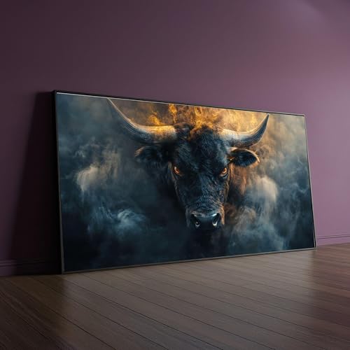 Tableau sur toile représentant un taureau féroce, art mural avec yeux d'animal, affiches et impressions abstraites de taureau, décoration murale nordique...