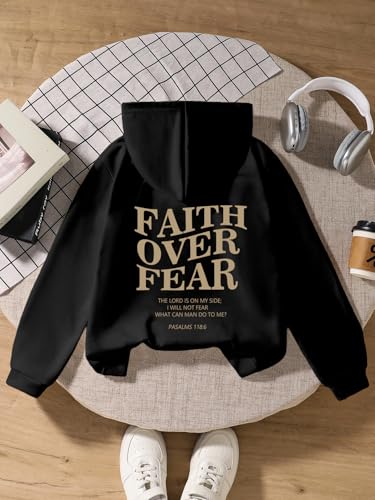 Verdusa Boy's Retro Letter Print Hoodie Sweatshirt Streetwear Casual Pullover Tops2