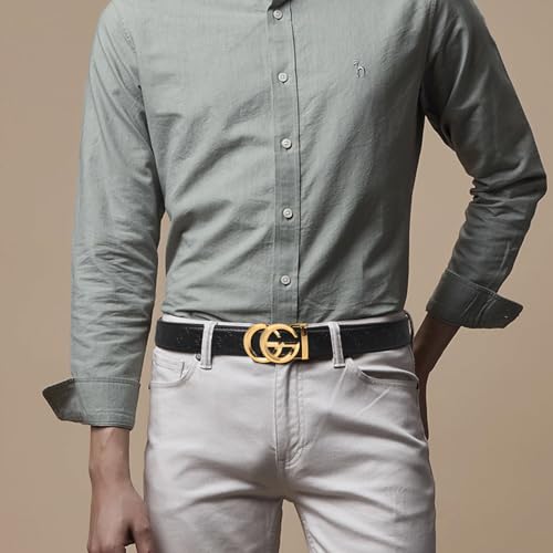 Image of Aurolran Men&Womens Leather Dress Belt Business Automatic Buckle Belt Color-Black Silver Gold