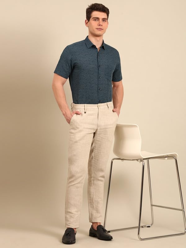 Image of Linen Club Men's Linen Rich Printed Contemporary Fit Half Sleeve Casual Shirt
