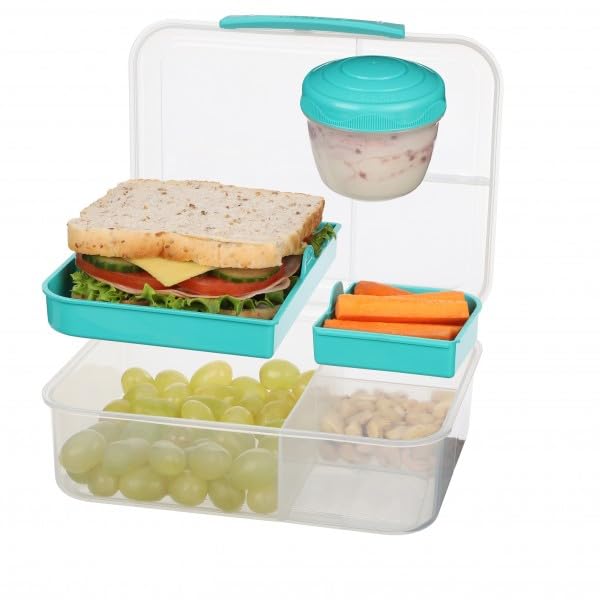 Sistema 4er Pack 21690 Bento Lunchbox To Go, mit Fruit/Joghurt Topf, 1,65 Liter, Farbe - Minze/Blau/Lila