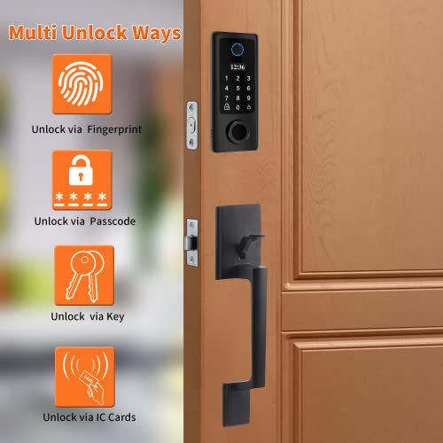 Yosimika Fingerprint Door Lock, Keyless Entry Door Lock With Handles, Door Locks With Keypads, Smart Door Lock, Electronic Keypad Deadbolt, Front Door Lock Handle Sets (Black) #TOP2