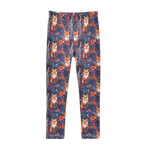 Fox Flower Red Flower Girls Leggings Athletic Pants Tights Stretch Bottom