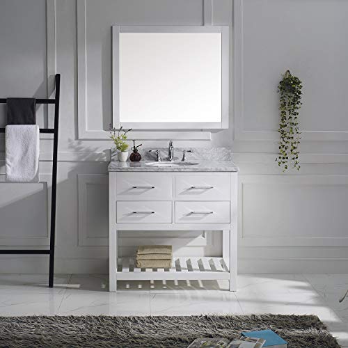 Virtu Usa Caroline Estate 36 Inch Single Sink Bathroom Vanity Set In White W/Round Undermount Sink, Italian Carrara White Marble Countertop, No Faucet, 1 Mirror - Ms-2236-Wmro-Wh #TOP1