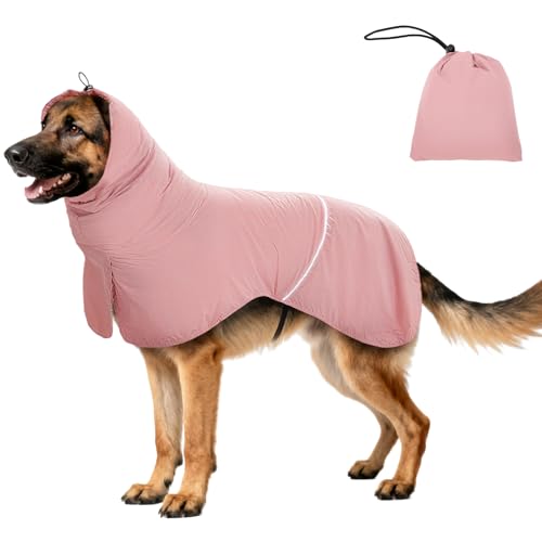 Regenjacke Hund, Verstellbare Hunderegenmantel Wasserdicht Mit Reflektoren, Leinenloch, Elastische Riemen, Hunde Regenjacke Für Klein Mittelgroße Große Hunde Mit Aufbewahrungstasche (Rosa, 3XL)