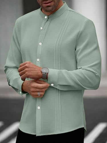 Image of TAGDO Men's Mandarin Collar with Button-Down Shirts | Full Sleeve Linen Casual Shirt for Man | Stylish Summer - Regular Fit Office, Party (2047)