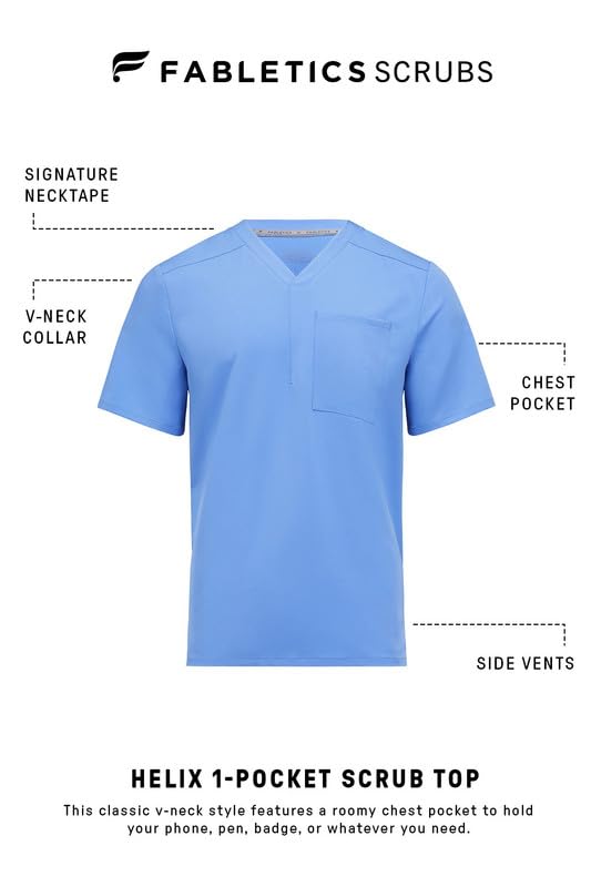 Image of Fabletics Men's Helix 1-Pocket Scrub Top - MotionTech, Wrinkle-Resist, Chest Pocket, Anti-Shrink, Semi-Slim Fit