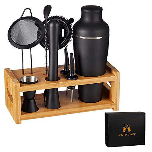 9-Piece Cocktail Shaker Bartender Kit with Stand, Boston Shaker, Mixing Spoon, Muddler, Measuring Jigger, Mesh and Regular Strainer, Liquor Pourers and More Professional Bar Tools