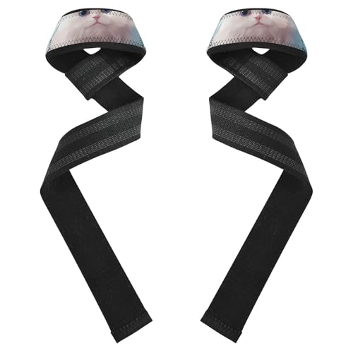 Nander Cute Blue Eyed White Cat Wrist Straps for Weightlifting,Lifting Straps with Neoprene Cushioned Wrist Padded and Anti-Skid Silicone for Strength Training,Bodybuilding,Deadlifting