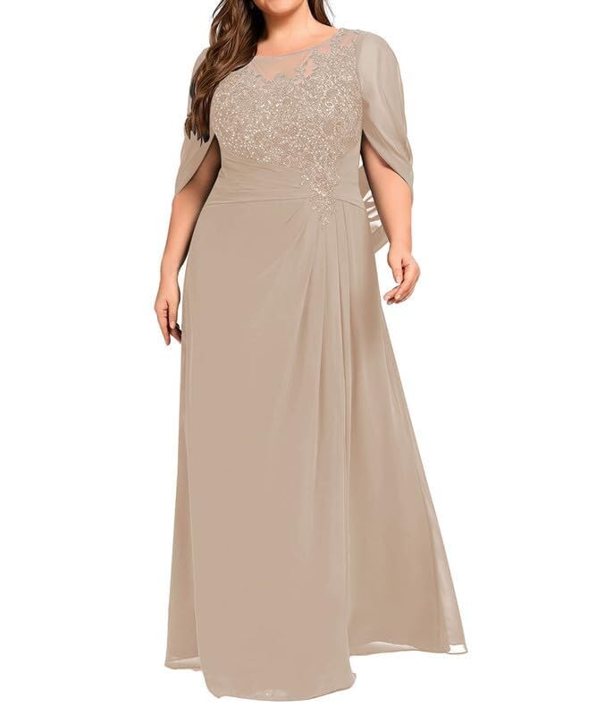 Mother of The Bride Dresses Lace Appliques Chiffon Formal Evening Dress Pleated Plus Size