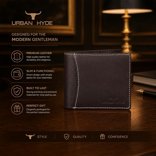 Image of URBAN HYDE Premium Genuine Leather Wallet and Belt Combo for Men | Leather Wallet & Adjustable Belt Gift Set | Stylish Men Leather Combo Gift for Birthday, Anniversary, Office | Dark Brown