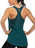 ICTIVE Workout Tank Tops for Women Sleeveless Yoga Tops for Women Mesh Racerback Backless Running Gym Shirts Dark Green L