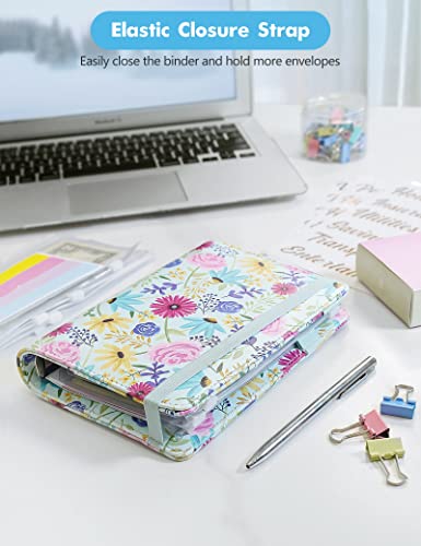 Image of A6 Budget Binder for Money Saving, PU Leather Budget Planner with 8 Cash Envelopes, Budget Sheets & Rose Gold Category Stickers, Money Organizer for Cash (Blue Flower)