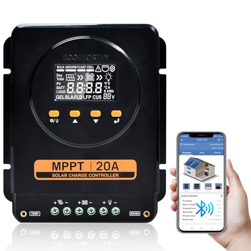 ECO-WORTHY 20A MPPT Solar Charge Controller,12V/24V Solar Panel Regulator for Gel,SLA,FLD,LFP Battery in Solar System,RV,Bluetooth & APP Monitoring