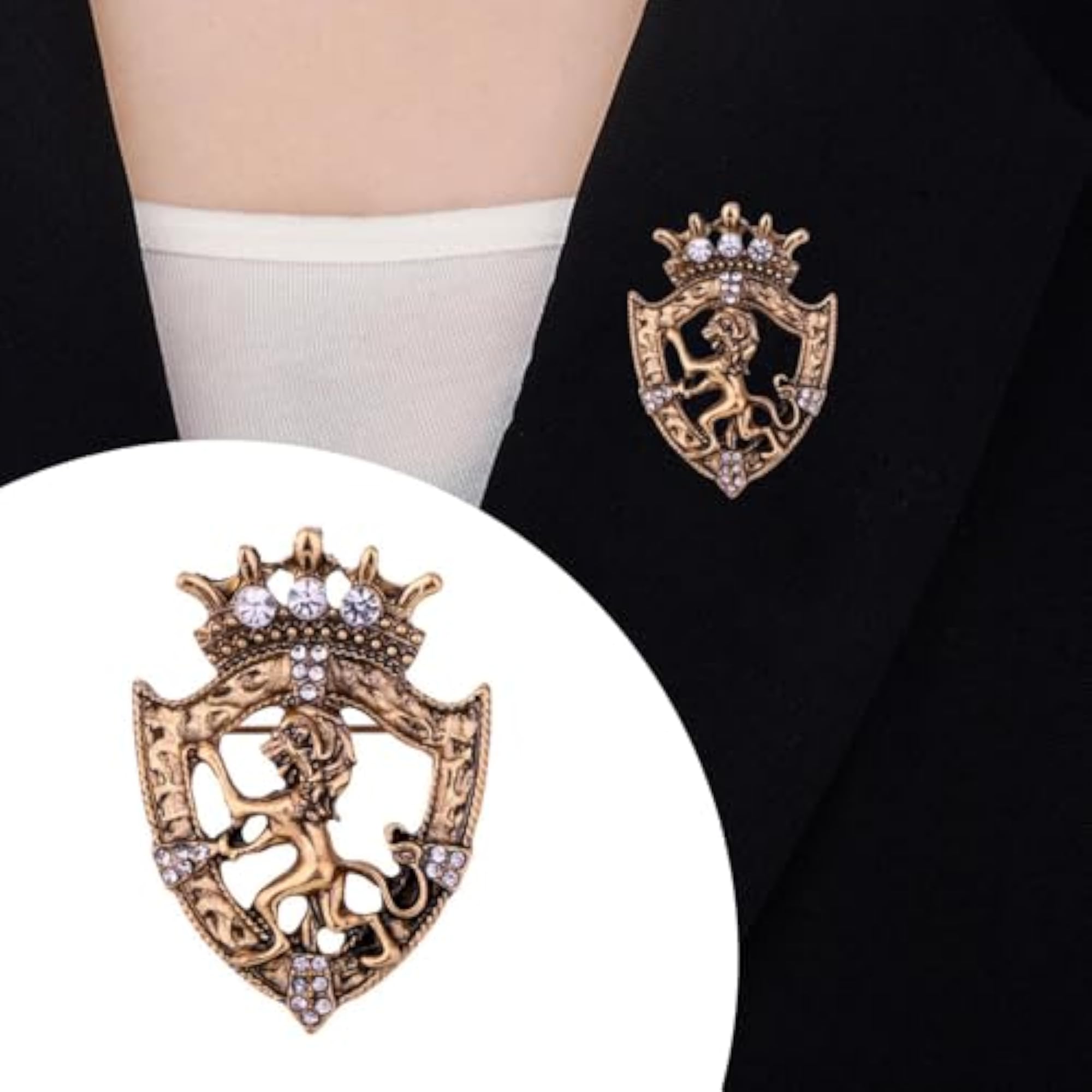 Men's Antique Style Royal Lapel Brooch with White Diamonds