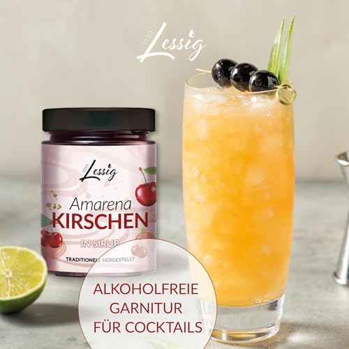 Lessig | Amarena-Kirschen in Sirup - 410g - hergestellt in Italien - für Eis, Desserts, Süßspeißen