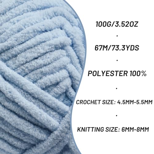 Image of 3 Pack Chunky Chenille Yarn for Crocheting, Baby Yarn for Crocheting Soft Blankets, Bulky Yarns for Crochet Amigurumi, 300g (223yds) Fluffy Velvet Yarns for Hand Knitting (3 Sky Blue)