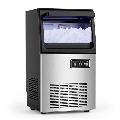 SOZT® Nugget Ice Maker Machine, 100Lbs/24H Stainless Steel Under Counter Ice Machine, 25Lbs Storage Capacity, Self-Cleaning Freestanding Sonic Pellet Ice Maker for Home, Bar, Restaurant, Office