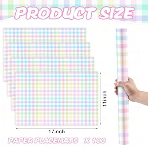 Lincia 100 Pcs Checkered Disposable Paper Placemats Bulk Buffalo Plaid Picnic Theme for Home Dinner Easter Birthday Wedding Party SupplyFresh Colors