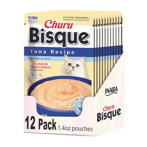 INABA Churu Bisque for Cats Creamy Lickable Pure Side Dish with Vitamin E 1.4 Ounces per Pouch 12 Pouches Tuna Recipe