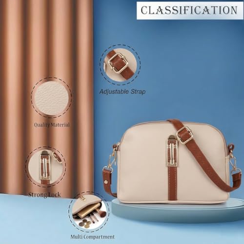 Image of Faux Leather Sling Bag with Brown Adjustable Strap & Gold-Tone Hardware - Compact Crossbody Handbag for Daily Use