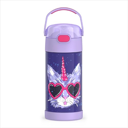 Image of THERMOS FUNTAINER Water Bottle with Straw, 12oz, Cool Caticorns | Kids Stainless Steel Insulated Water Bottle, Keeps Drinks Cold Longer for School & Play, BPA-Free