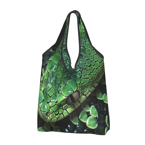 Sac à provisions réutilisable en tissu serpent vert et noir (Lot de 3) pour courses
