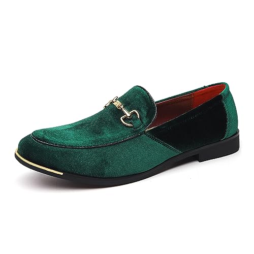 Image of FLQL Men's Luxury Velvet Penny Loafers Shoes Embroidery Suede Dress Loafers Daily Boats Shoes for Party Wedding Prom Size 7-13